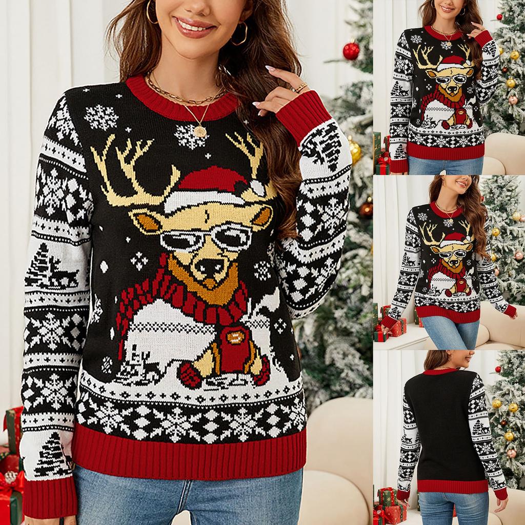 Women's Fashion Christmas Elk Knitted Sweater Top