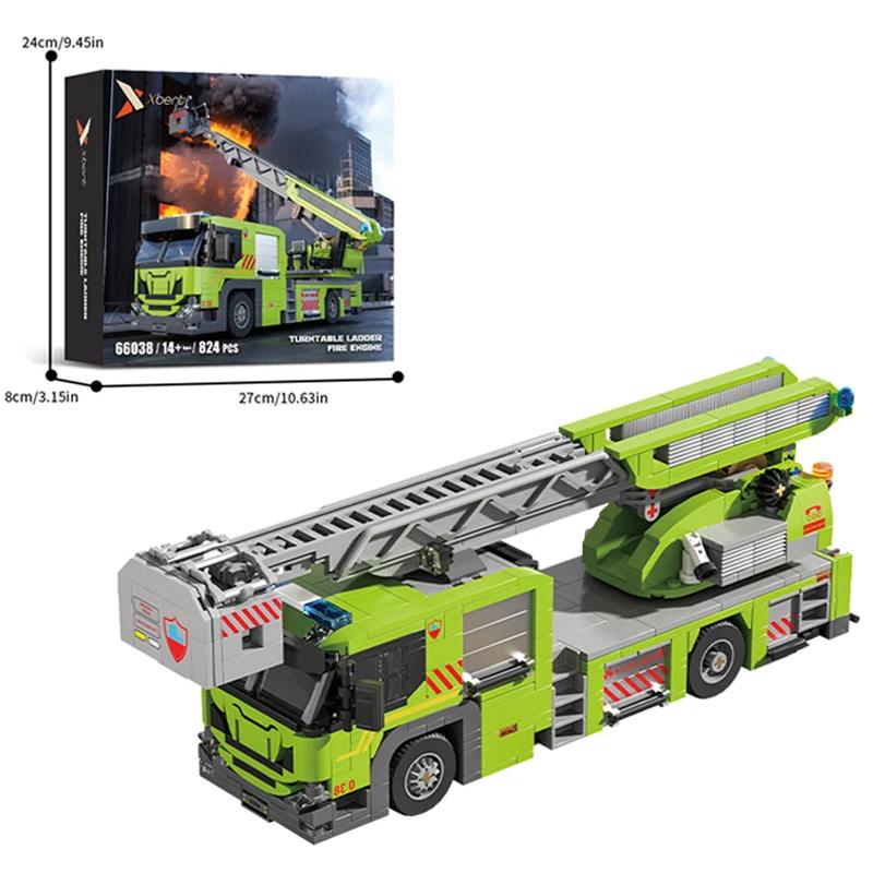 824PCS Fire Crane Engineer Truck Building Blocks Classic Turntable Ladder Fire Engine Model Bricks Diy Toys Kids Holiday Gifts