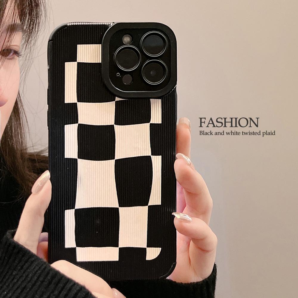 Simple Plaid 13 Suitable for 14promax Apple 15 Mobile Phone Case Iphone Leather Xr Soft 11 Set 12 Pupil Eyes 8p