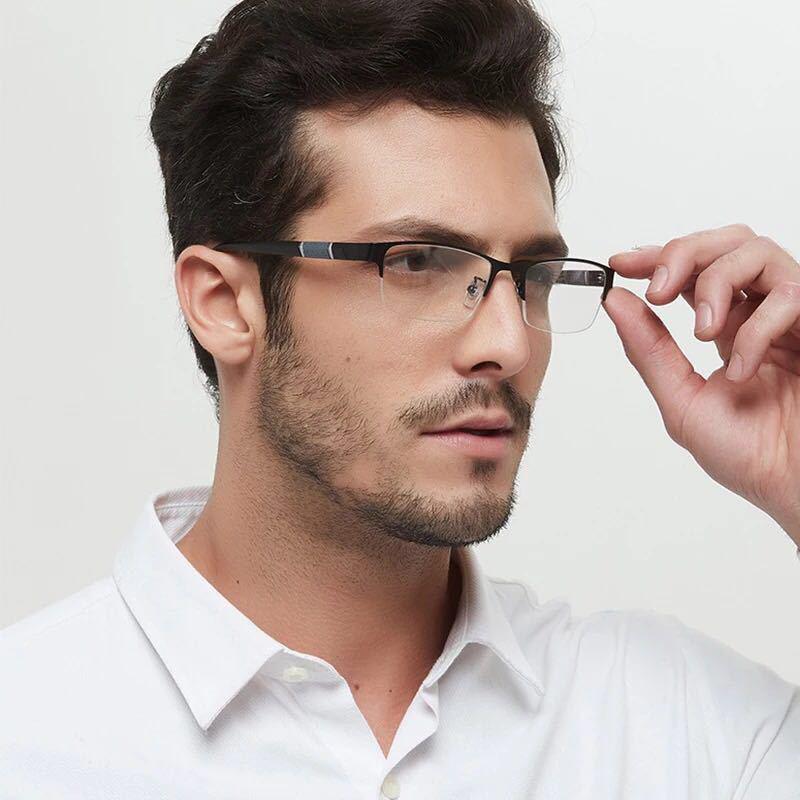 Men's Retro Half-Frame Anti-Blue Light Myopia Glasses - Small Square Eyebrow Design for Internet Celebrities and Gentlemen