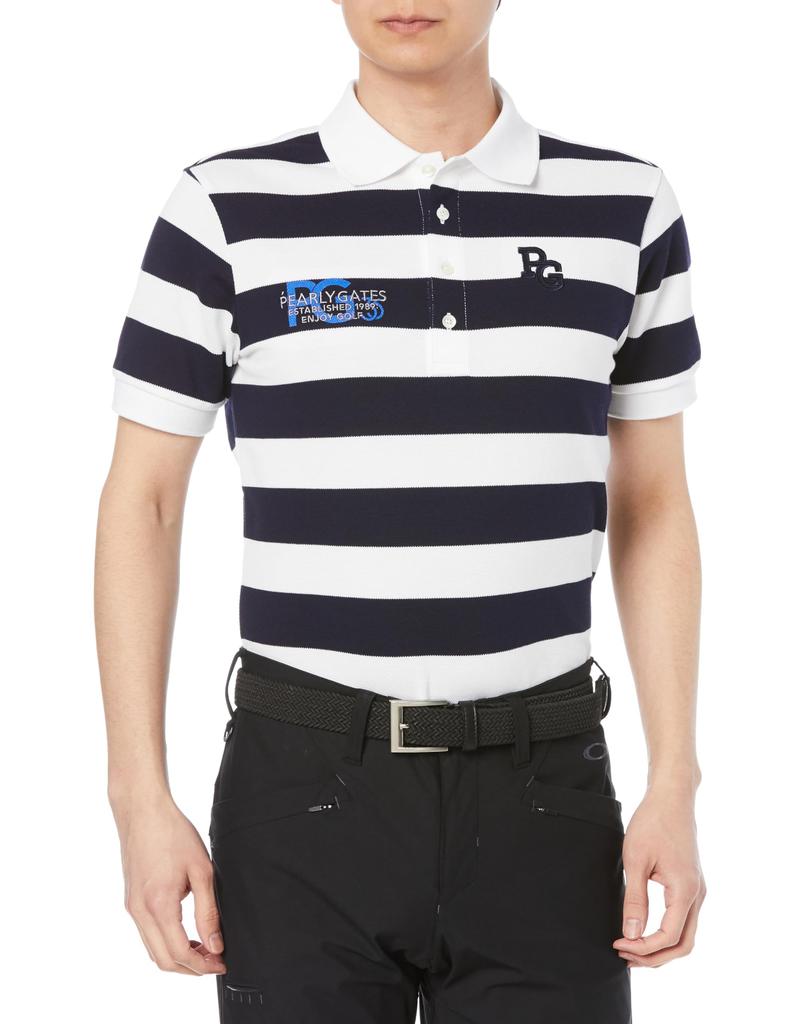 PEARLY GATES Men's Short Sleeve Polo Shirt (35th Anniversary Series Striped Pattern) / Golf / 053-4160203 121_Navy X White 4 [M]