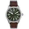 Eco-Drive Chandler BM6838-09X Men's Military Analog Solar Watch with Green and Brown Leather Strap, Overseas Model