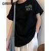 Women's Summer Loose Casual Printed T-shirt Lettering Short Sleeved Shirt Off Shoulder