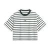 Weekend Youth Striped Short Sleeve Drop Shoulder T-Shirt Women Tops Off-White Vintage-Green AHSU720-2