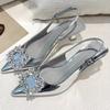 Fashion Baotou Fine Heel Patent Leather Sandals Women's Summer Pointed Toe Shallow Mouth Rhinestone Buckle Non-slip High Heels