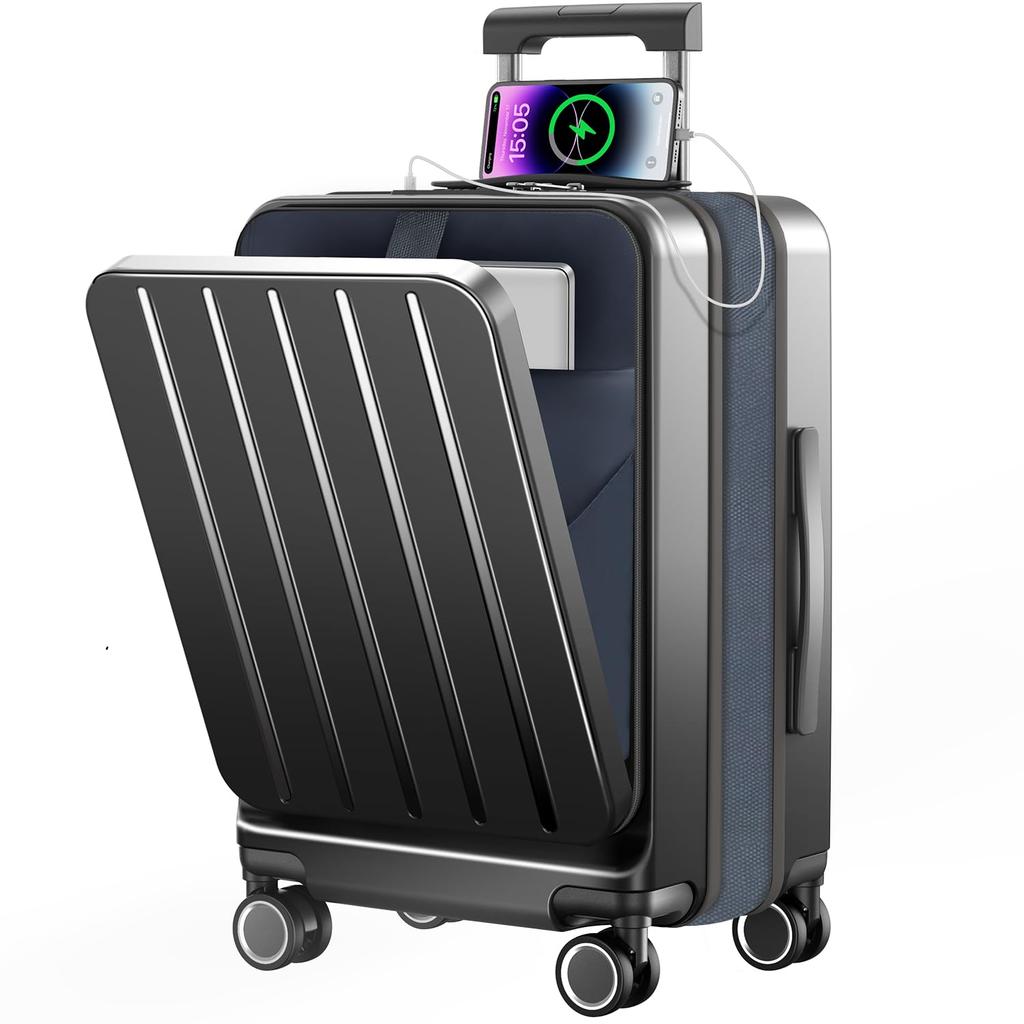 Suitcase with Expansion Carry Front Carry Large USB Port Cup Holder Hidden Hook Zipper Double TSA Rourke Overseas Carry Business Hospitalization M