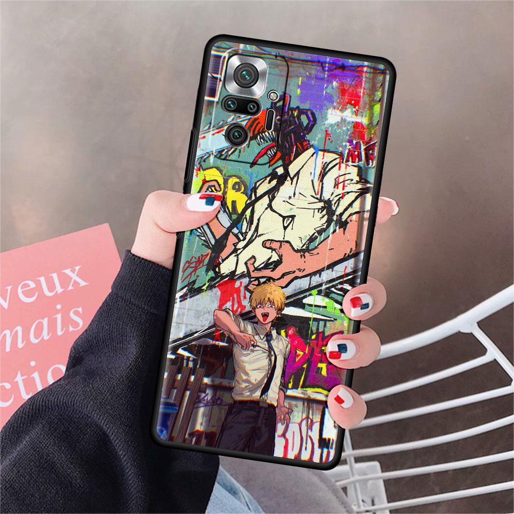 Luxury Black Phone Case For Xiaomi Redmi Note 11 10 9 8 7 Pro 9S 9A 9C 10s 8T K40 10C 10S Funda Cover Anime Chainsaw Man