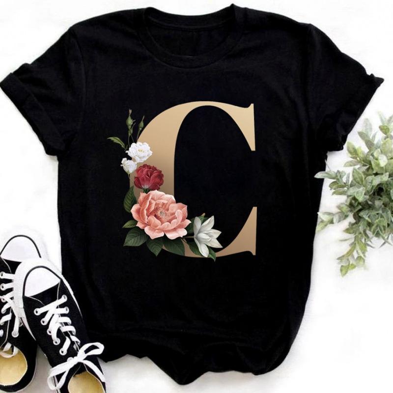 Summer Women's Fashionable Simple Floral Letter Printed Pure Cotton Short Sleeved Women's T-Shirts Women’s