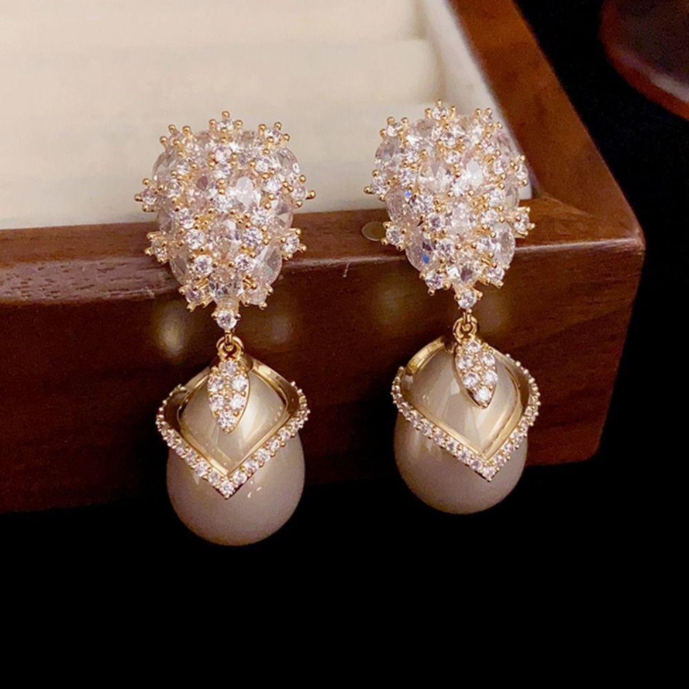 Elegant Rhinestone Drop Earrings Pearl Vintage Long Earrings Crystal Stud Earrings Girls Gift