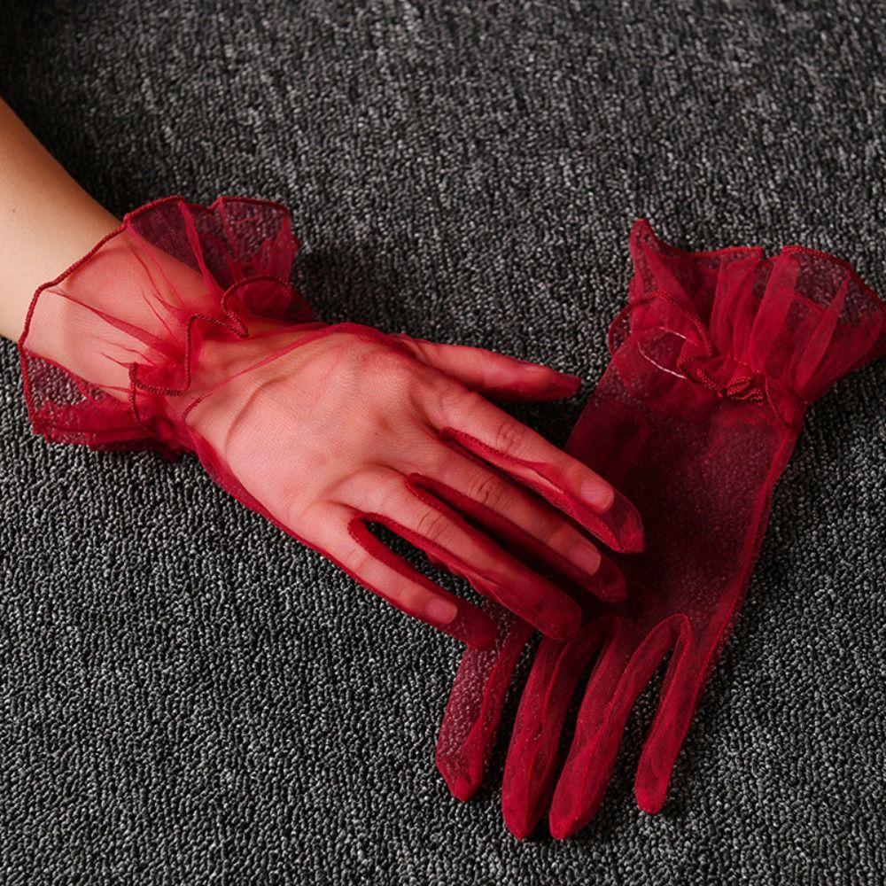 Ultra Thin Gauze Lace Gloves Short Wedding Mesh Gloves Elastic Women Tulle Gloves Ladies