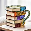 Painted Book Mug, Unique Colorful Resin Stacked Books Coffee Cup, Collectible Gift for Readers, Librarians, Literature Lovers