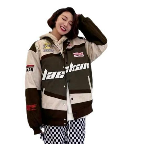 Men's Spring & Autumn American Street Racing Style Baseball Jacket - Trendy, Handsome, Loose-Fit Motorcycle Jacket