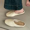 Comemore Retro Square Head Baotou Half Slippers Female Spring Summer Outside Wear Soft Leather Casual Solid Flat Mules Slides