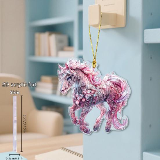 2D Acrylic Horse Pendant Flat Cartoon Horse Pendant Keychain Charm Colorful Horse Ornament for Backpack Christmas Tree Decoration