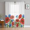 Poppies And Cornflowers Floral Tulle Curtains For Living Room Kitchen Window Drapes Home Decor Sheer Curtain For Kids Bedroom
