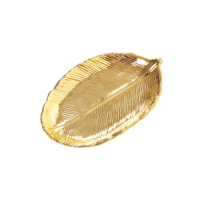 1pc Ceramic Jewelry Tray, Ceramic Gold Leaf Tray, Ceramic Jewelry Storage Soap Tray