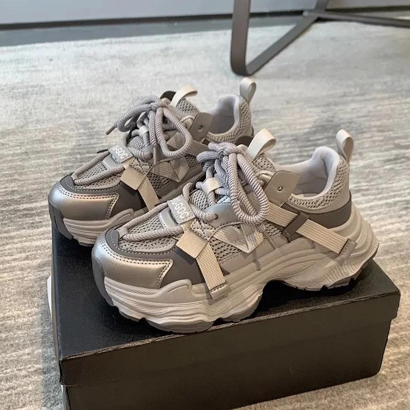 Women's Chunky Sneakers Breathable Mesh Platform Sports Shoes Woman Fashion Lace Up Thick Sole Casual Shoes Mujer 2025