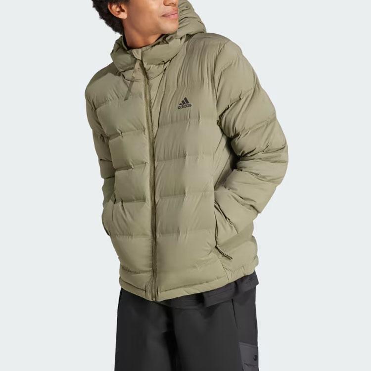 Adidas Helionic Stretch Hooded Down Jacket Men Jacket Olive-Green IK3173
