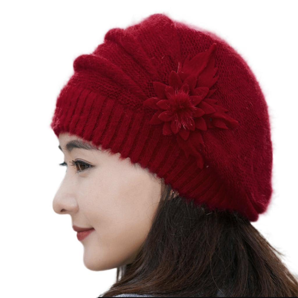 Fashion Womens Flower Knit Crochet  Hat Winter Warm Cap Beret