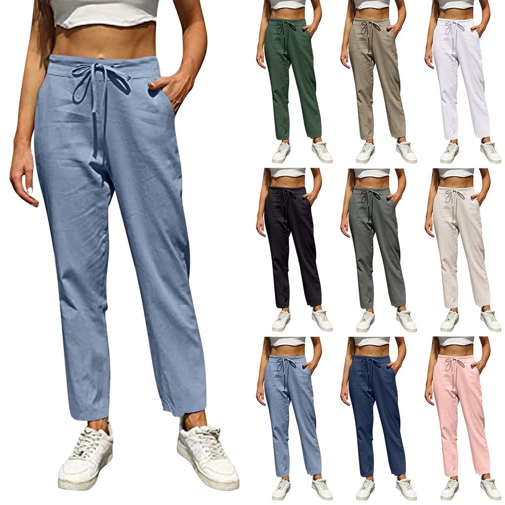 Women's Summer Casual Wide-leg Cotton And Linen High Waist Loose Trousers