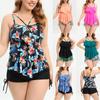 Plus Size Women's Swimsuit Floral Ruffle Spa High Waist Bikini Set Beachwear Bathing Suits