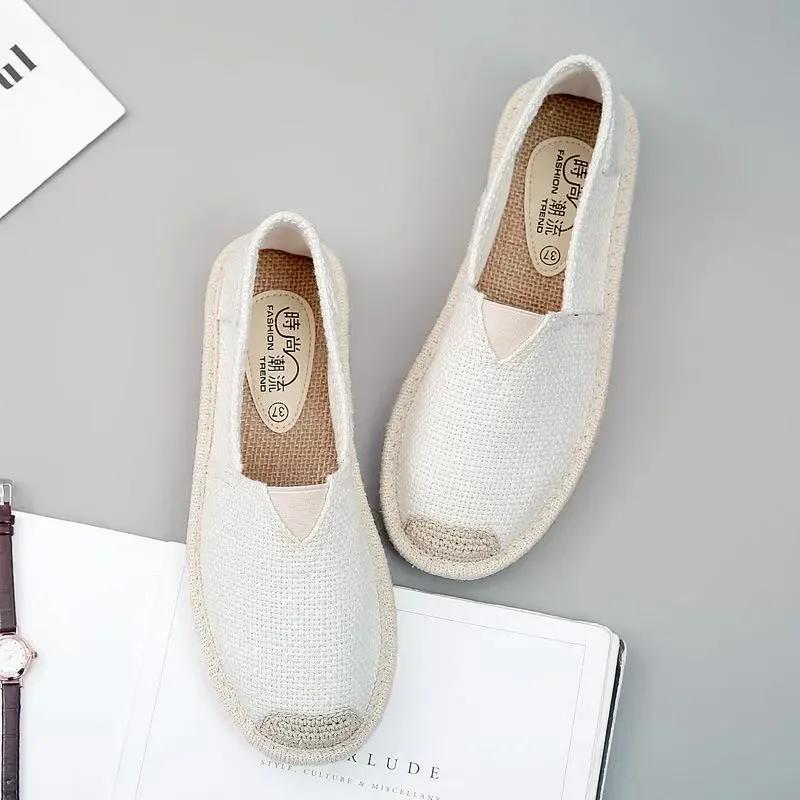 Summer Linen Flat Shoes Women Lightweight Breathable Fisherman Shoes Ladies Soft Casual Shoes Slip On Lazy Loafers 2024