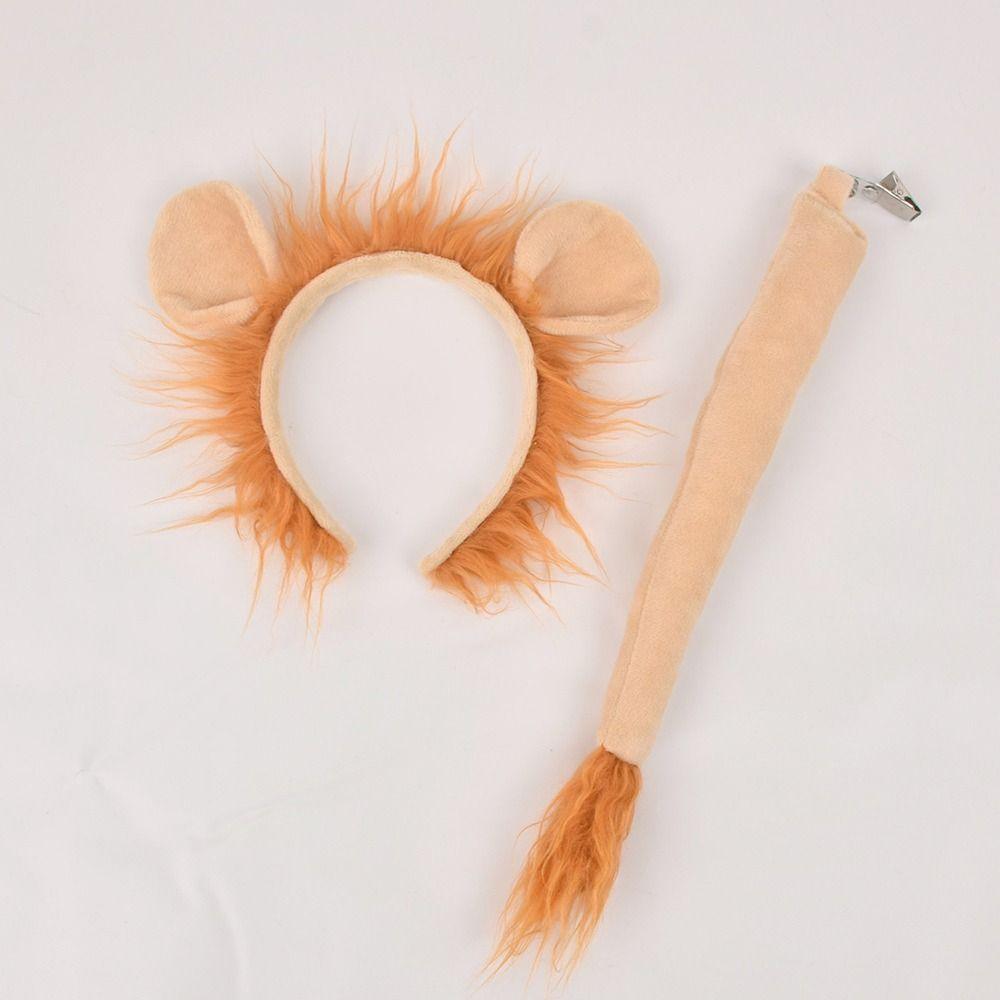 Party Masquerade Animal Costume Lion Headband Set with Ears and Tail Headband Cosplsy Costume