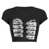 Vintage Short-sleeved T-shirt Female Y2k Aesthetic Graphic Eye Print Crop Top Streetwear Harajuku O-neck Gothic Tee Slim
