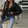 Women's Autumn And Winter New Siold Colour Short Button Jacket Sweater Cardigan