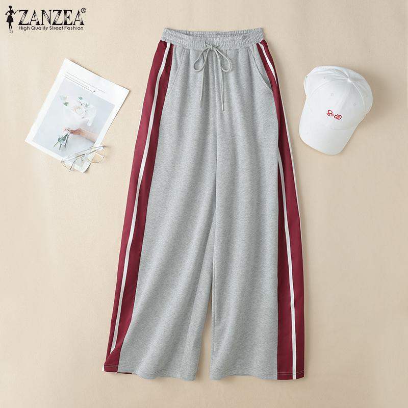 ZANZEA Women Casual Elastic Waist Loose Patchwork Long Pants