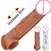 Penis Enlarger Sleeve Dick Extender Reusable Soft Condom Dildos Testis Bondage Delay Ejaculation Cock Ring Sex Toys For Men