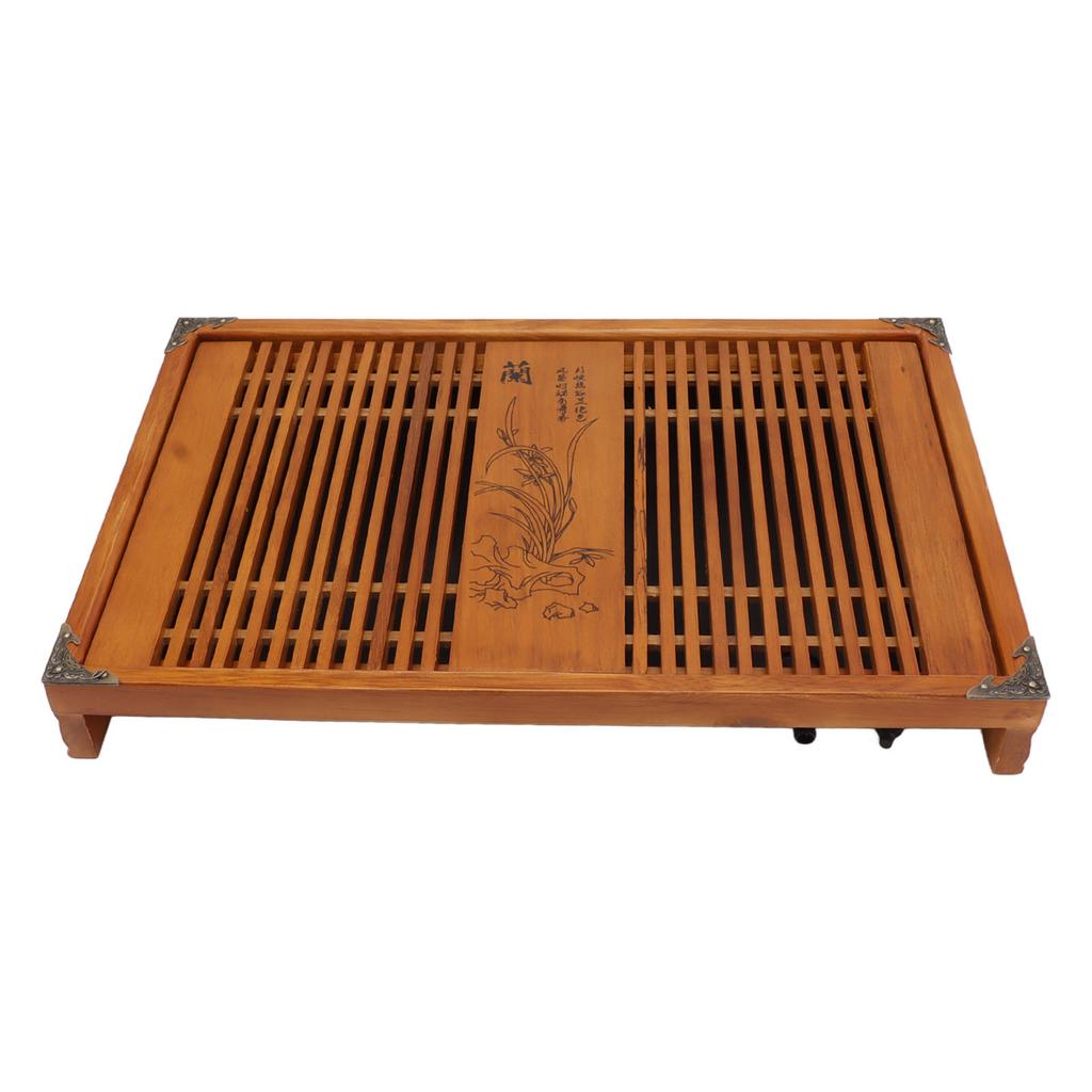 Kungfu Tea Tray Chinese Gongfu Tea Tray Drainage Water Storage Wood Tea Table with Drain Pipe