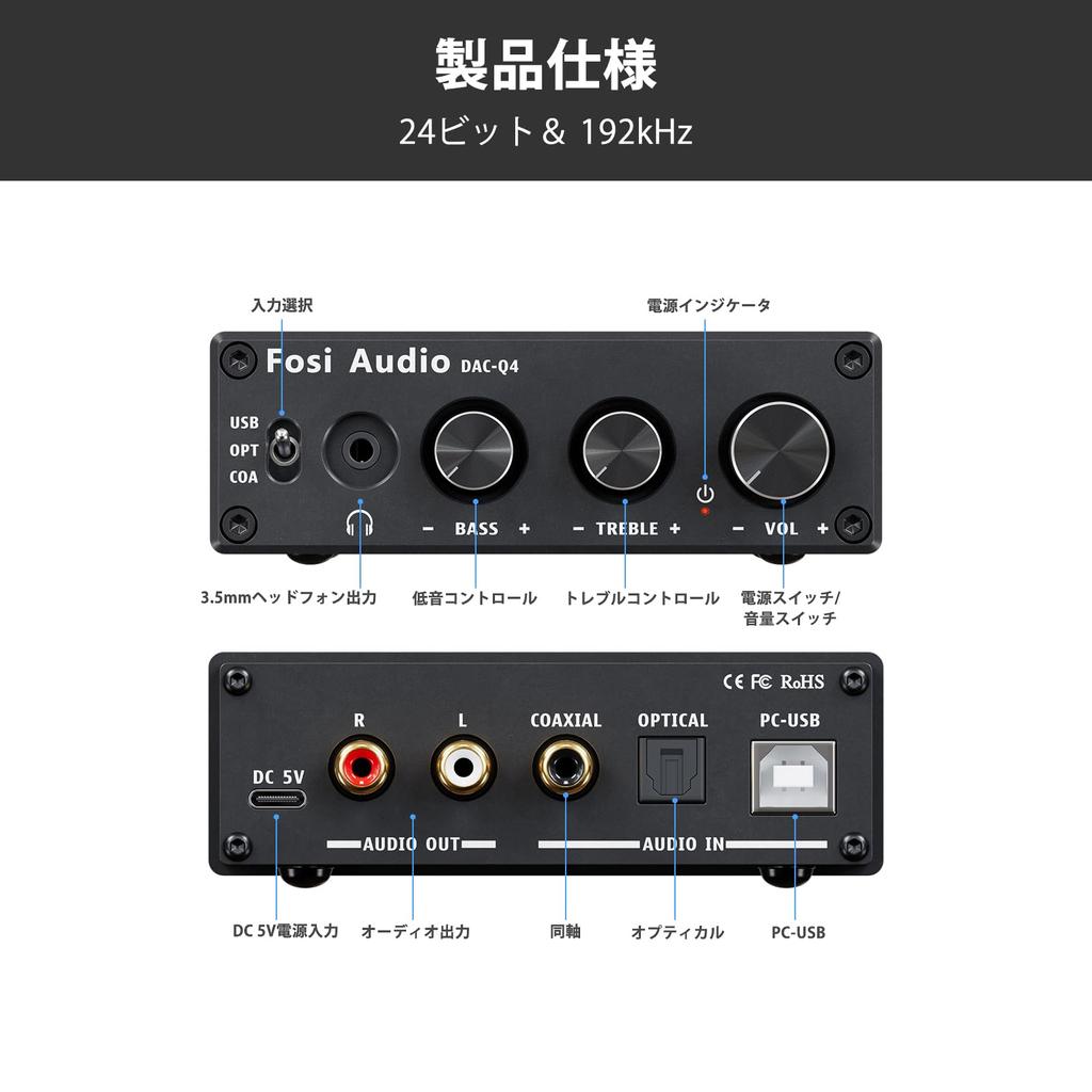 Fosi Audio Q4 DAC Headphone Amplifier Small Mini Stereo Optical Digital Compact Duck Headphone Amplifier 192KHz Input Compatible with Compatible with