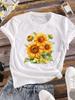 (Asian Size) Short Sleeve T Shirt Lovely Flower Style 90s Casual Tee Top Fashion Women Clothing Printed O-neck Ladies Female Graphic T-shirts