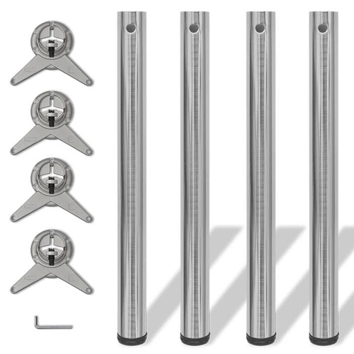 4 Height-adjustable Table Legs 710 Mm Brushed Nickel