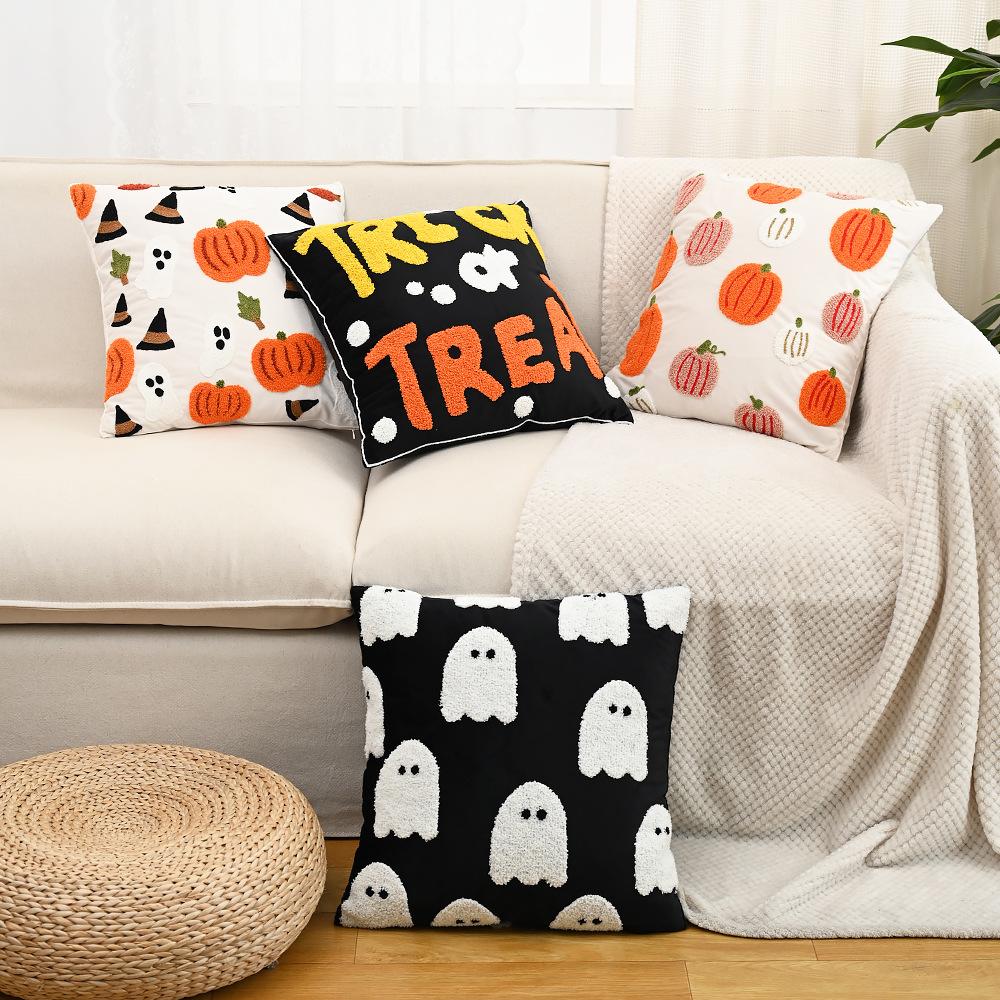 Halloween Pillow Cover, Halloween Embroidery Pillowcase,  Family Party Pumpkin  Decoration Pillowcase, Cushion Cover