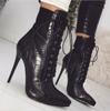 Snakeskin Grain Ankle Boots For Women High Heels Fashion Pointed Toe Ladies Sexy Shoes 2025 New Lace-Up Bootswf76
