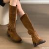 Fashion Retro Western Cowboy Boots Thick Heel But Knee Boots Women's Skinny Maillard Tall Knight Boots
