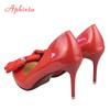Fashion Aphixta  Bling Crystals Bow Flowers Pointed Toe Red High Heels Women Patent Leather Butterfly-knot Pumps Big Size 45 46 47 48