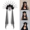 Gothic Queen Bride Costume Headband with Mesh and Rhinestone Lace Flower Crown for Halloween Cosplay Party Festivals