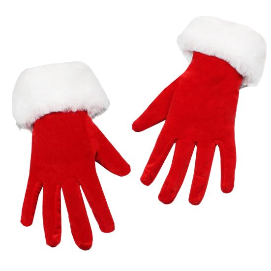 1 Pair Winter Christmas Gloves Thick Plush Trim Anti-slip Elastic Keep Warm Windproof Santa Claus Cosplay Performance Prop