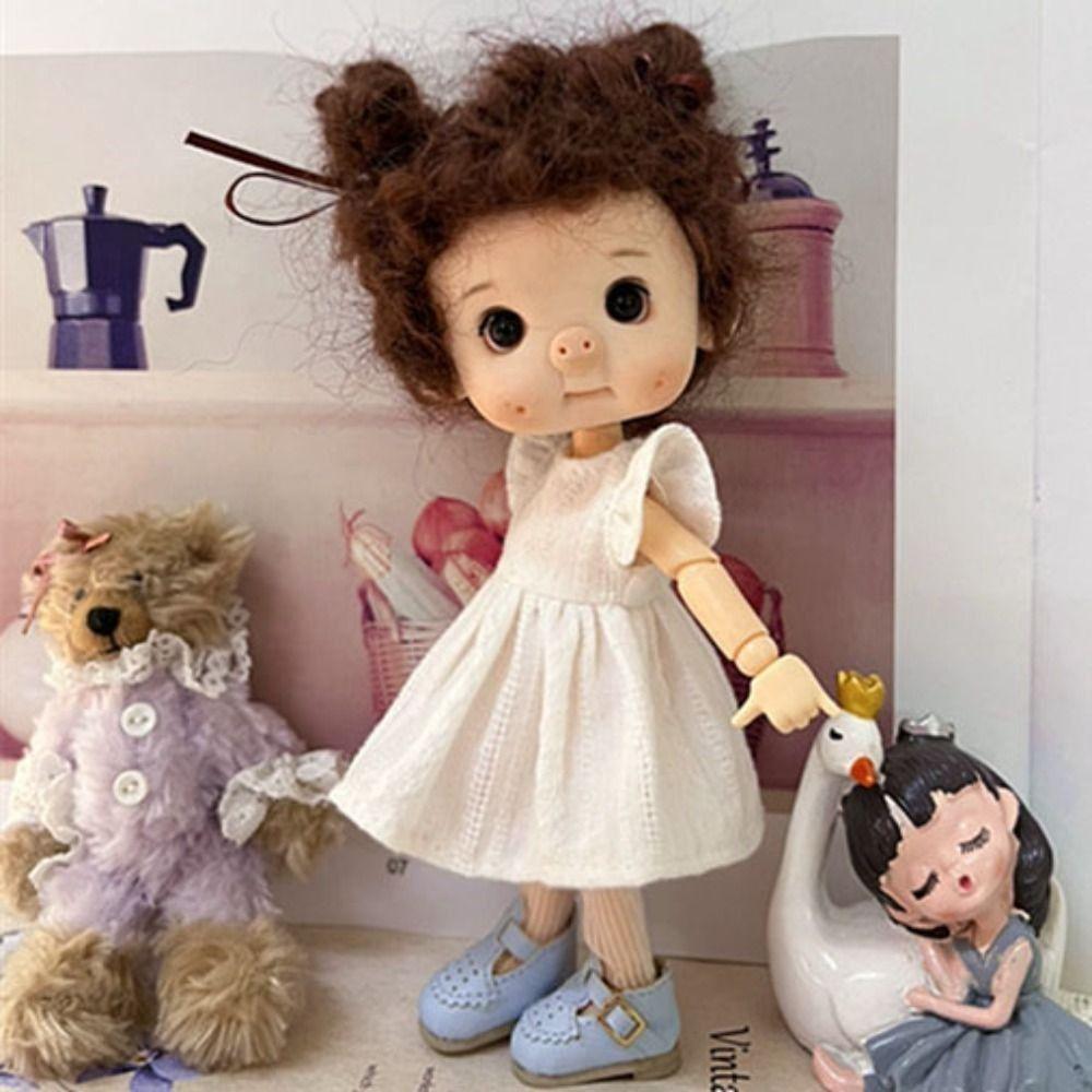 Handmade Printed Dresses Lotus Leaf Sleeve White Cardigan for 1/11 OB11 Dolls/for 1/12 BJD