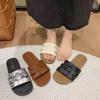 Flat Bottom Woven Hollow One-word Drag Women's Outer Wear New Summer Skirt Soft Bottom Beach Roman Cool Slippers