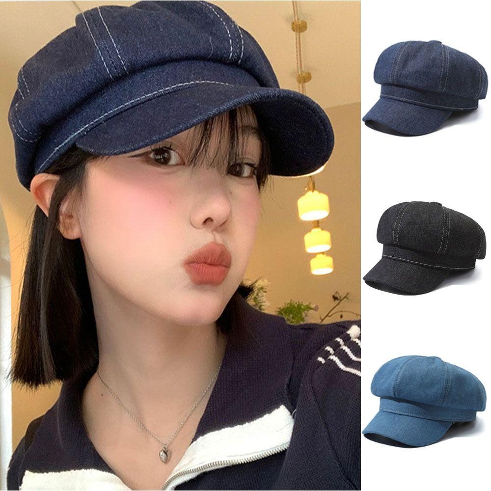 Vintage Octagonal Caps Back Closed Newsboy Cap Fashion Women Denim Beret  Unisex