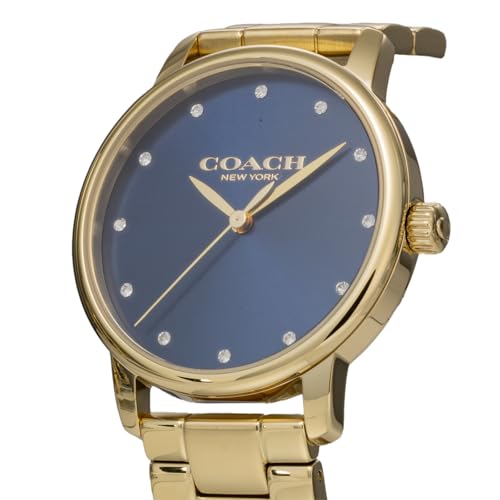 Coach Grand Watch, 36mm, Blue Dial, Quartz Movement, Water Resistant, Mineral Glass, Gold, 14503970, Women's