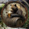 Wooden Sign with Bear & Beer Barrel Pattern - Unique Wall Pediments - Ideal for Front Door, Yard, Wall Decor