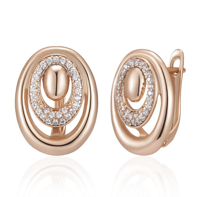 Kinel White Zircon Round Pocket Earrings For Women Rose Gold Color Vintage Earrings Fine Jewelry