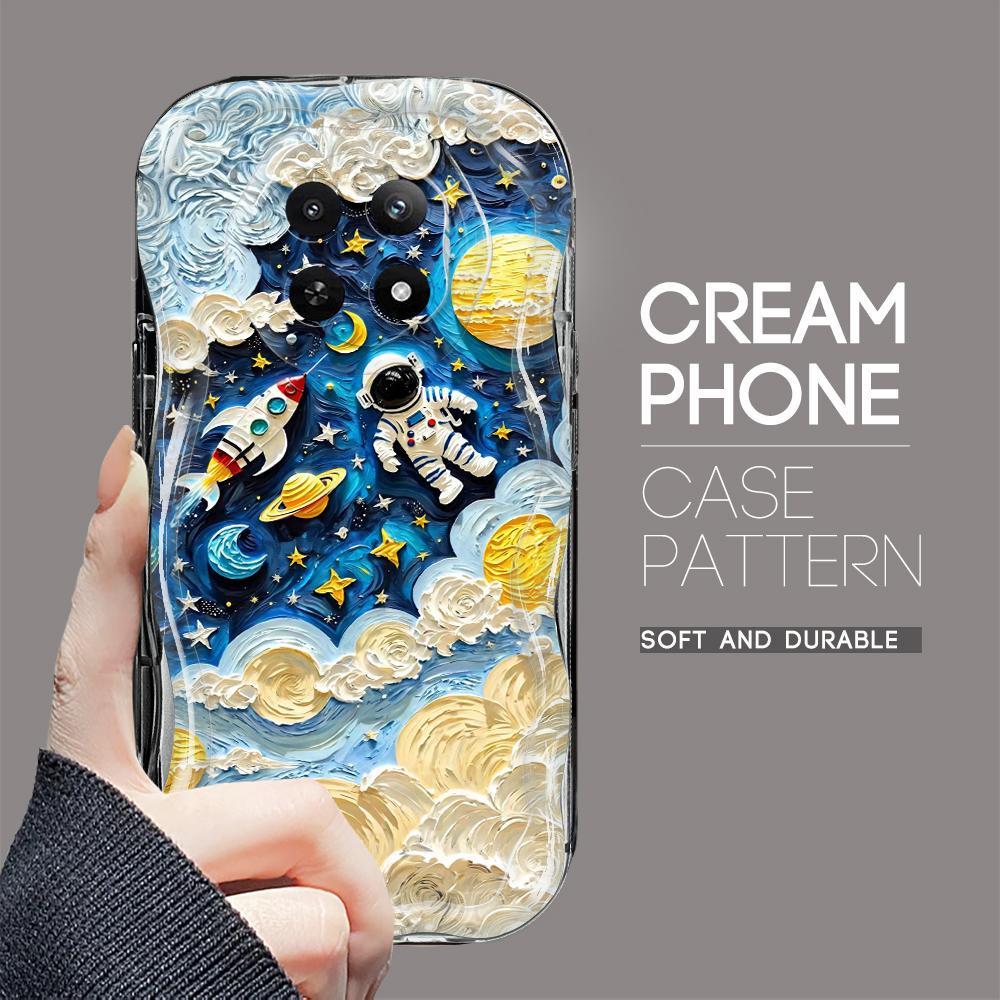Cartoon Pattern Cream Texture Casing Wavy Edge Soft Silicone Cover Phone Case for OPPO Reno Realme OnePlus Vivo