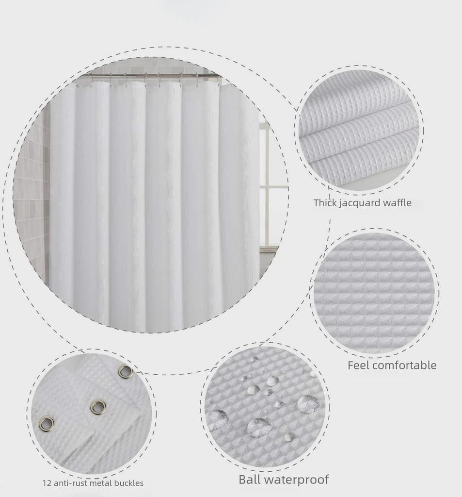 Waterproof Mildew-Resistant Waffle Shower Curtain, 240g