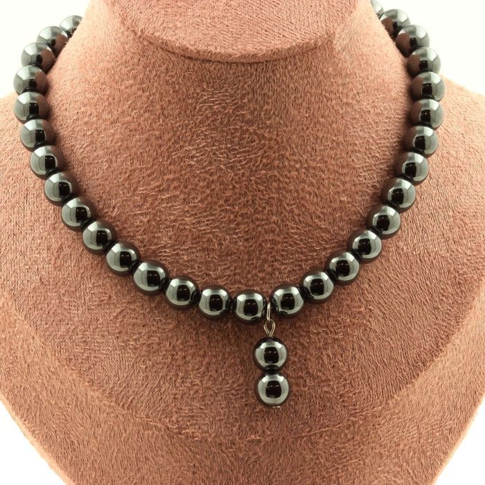Stones and Minerals. 8 Mm Hematite Bead Necklace + 2 8 Mm Hematite Beads. Steel Chain Necklace Women, Men. Custom Size
